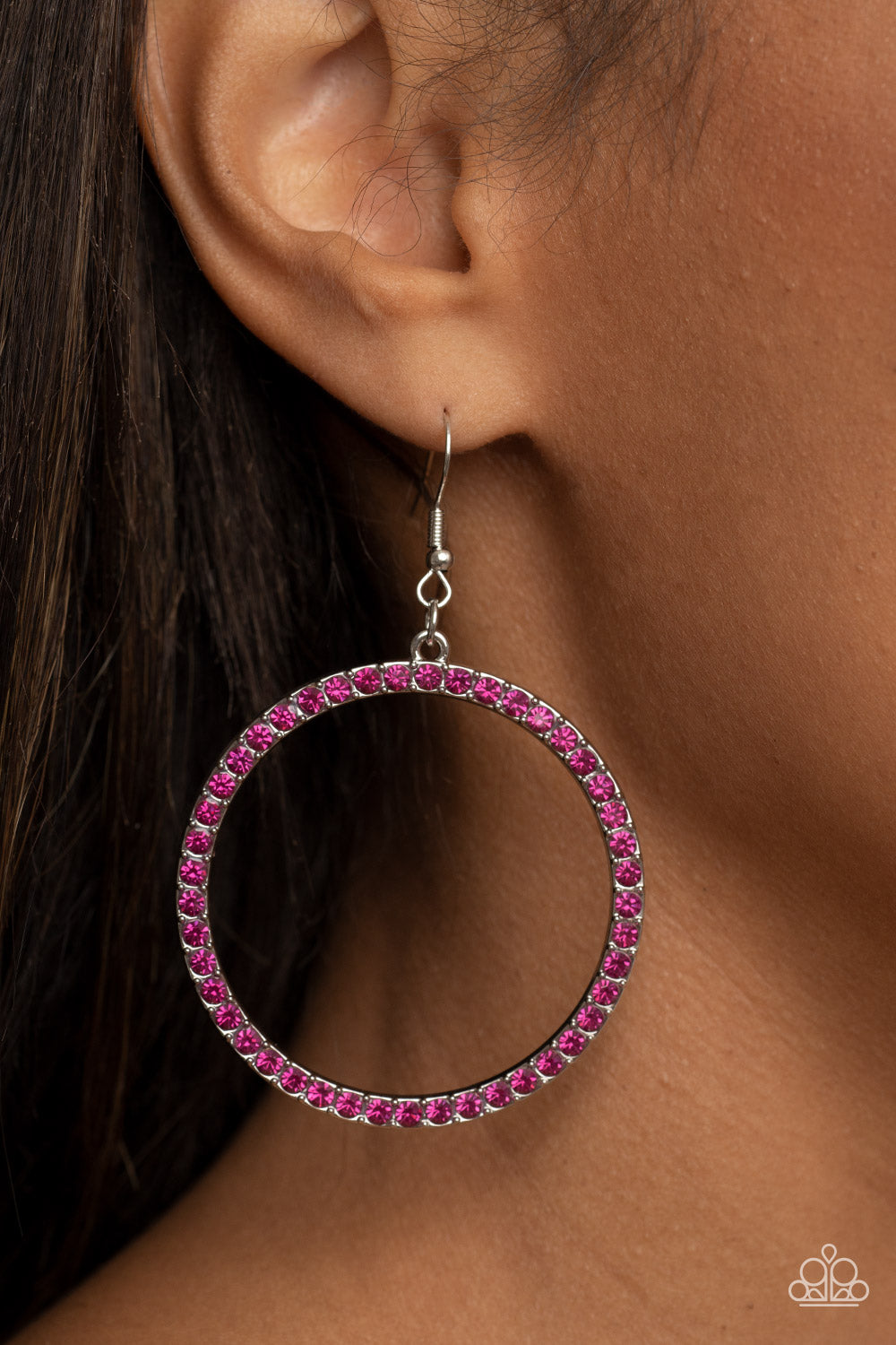 oversized silver ring is encrusted in glitzy Fuchsia Fedora rhinestones