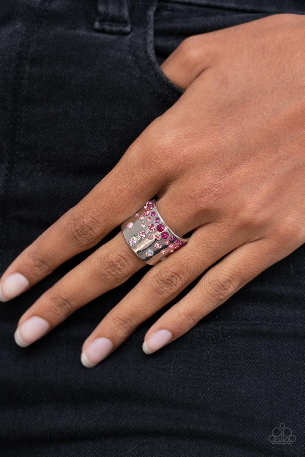  iridescent and glassy finishes, glitzy rows of pink and multicolored rhinestones