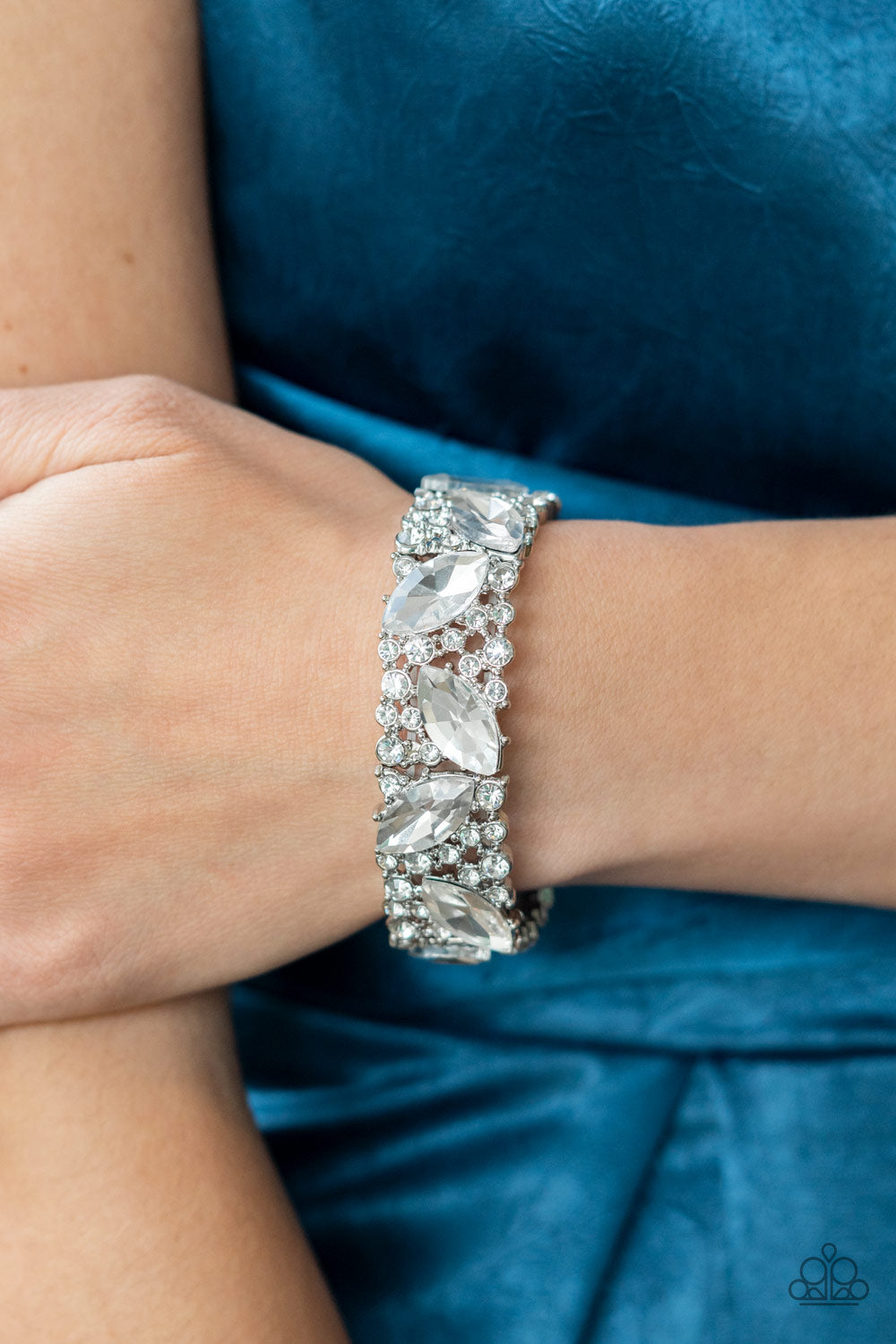 bracelet with marquise cut white rhinestones sparkle atop icy frames of dainty silver studs