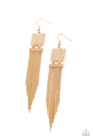 Paparazzi Life of the Party Exclusive - March 2022 - Dramatically Deco Gold Earrings