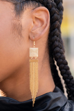 Paparazzi Life of the Party Exclusive - March 2022 - Dramatically Deco Gold Earrings