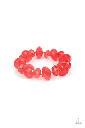 Paparazzi Happy-GLOW-Lucky Red Necklace & Keep GLOWING Forward Red Bracelet