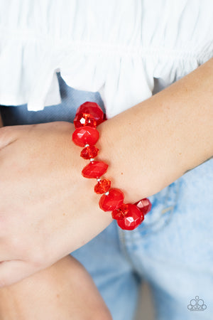 Paparazzi Happy-GLOW-Lucky Red Necklace & Keep GLOWING Forward Red Bracelet