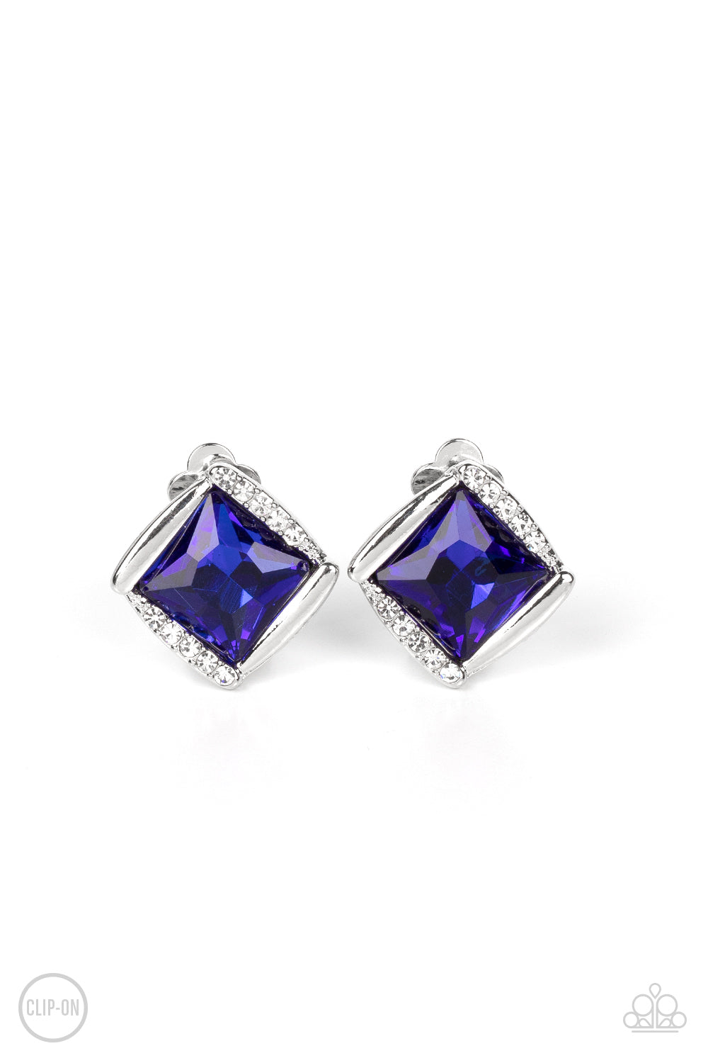 Paparazzi Sparkle Squared - Blue Clip-On Earrings