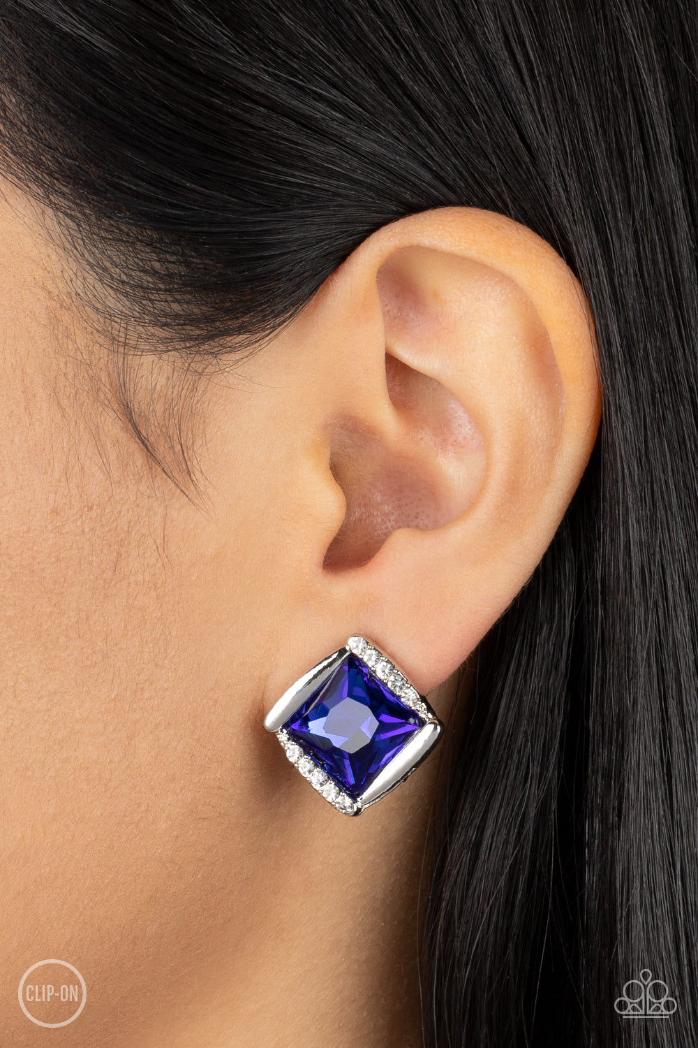 Paparazzi Sparkle Squared - Blue Clip-On Earrings