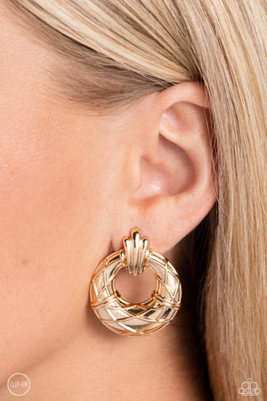 Paparazzi Metro Voyage - Gold Clip-On Earrings