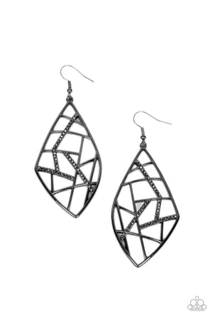 Paparazzi Geo Grid - Black Earrings