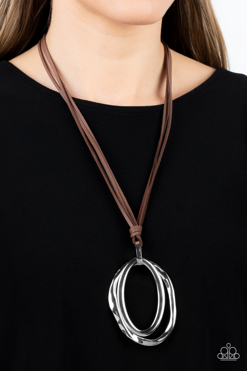 Paparazzi Long OVAL-due - Brown Necklace