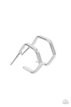 Paparazzi Haute Hexagons - Silver Mini Hoops