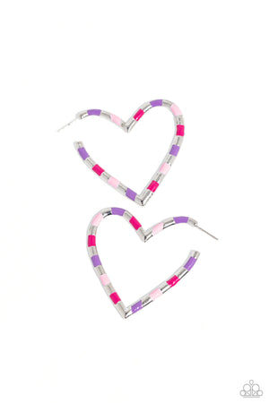 Paparazzi Striped Sweethearts - Pink Earrings