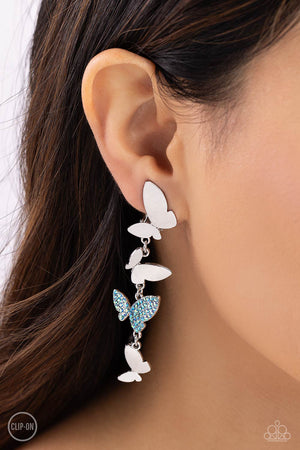 Paparazzi Flying Flashy - Blue Clip-On Earrings