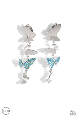 Paparazzi Flying Flashy - Blue Clip-On Earrings