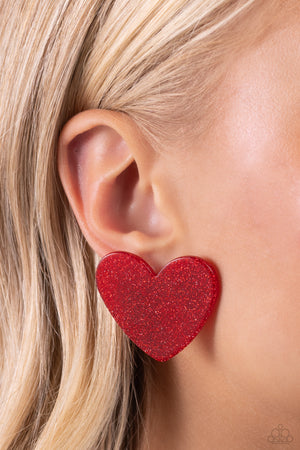 Paparazzi Sparkly Sweethearts - Red Earrings