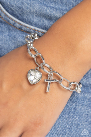 Paparazzi Guess Now Its INITIAL - White Bracelet Letter T