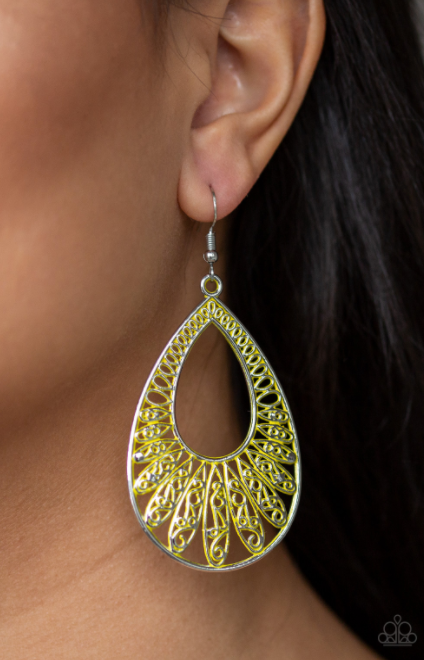 Paparazzi Flamingo Flamenco - Yellow Earrings - Spellbound Jewelz