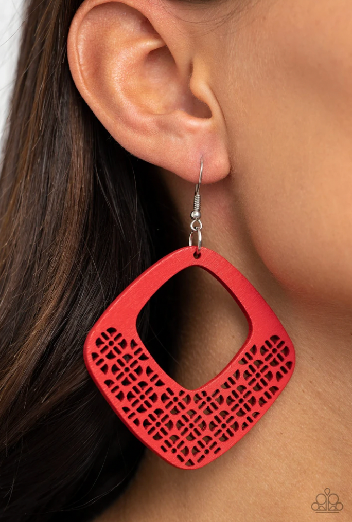 Paparazzi WOOD You Rather - Red Earrings