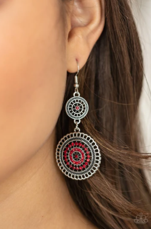 Paparazzi Bohemian Bedazzle - Red Earrings