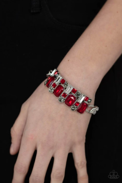 Paparazzi Urban Crest - Red Rhinestone Bracelet
