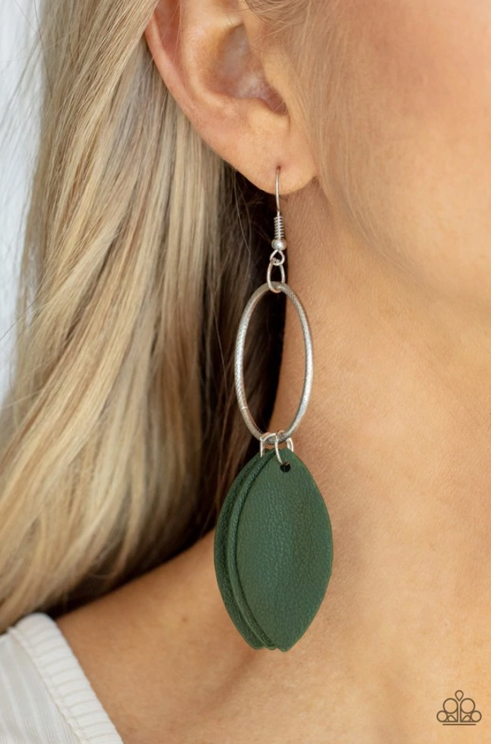 Paparazzi Leafy Laguna - Green Earrings