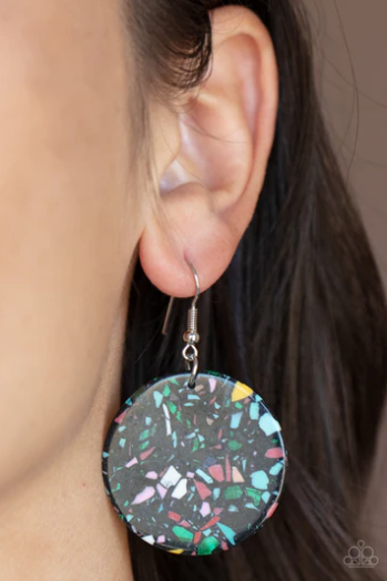 Paparazzi Tenaciously Terrazzo - Black Earrings