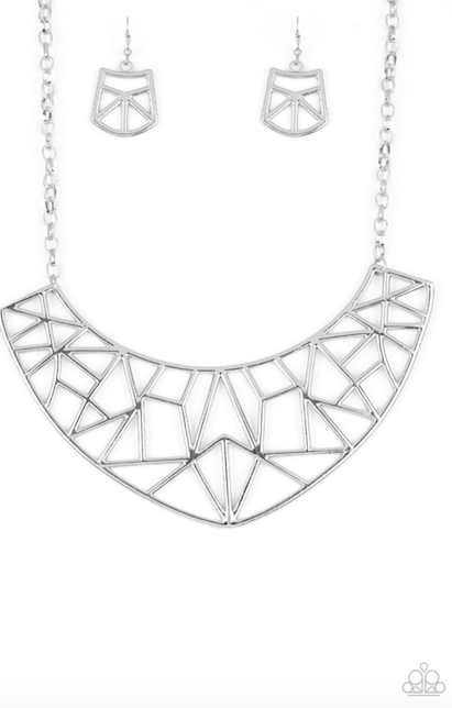 Paparazzi Strike White HAUTE - Silver Necklace - Spellbound Jewelz