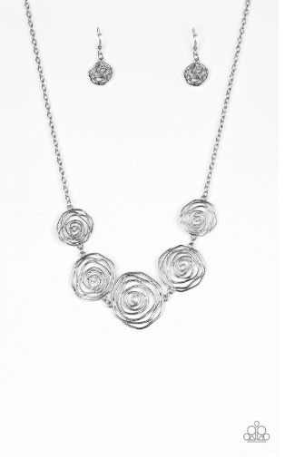 Paparazzi Rosy Rosette - Silver Necklace - Spellbound Jewelz