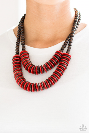 Paparazzi Dominican Disco - Red Wood Necklace - Spellbound Jewelz